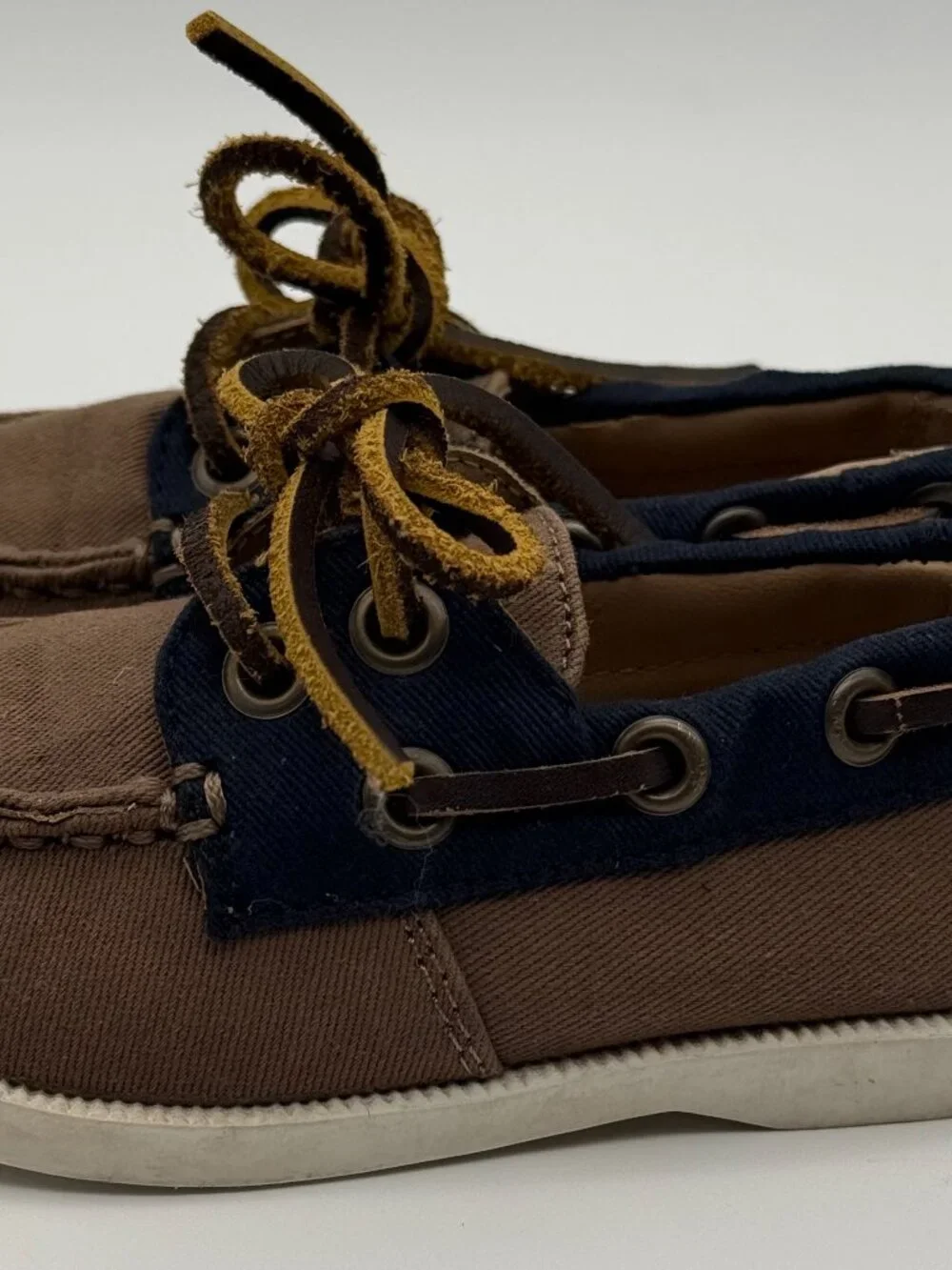 Janie and Jack Brown Canvas & Navy Boat Shoes Size 8